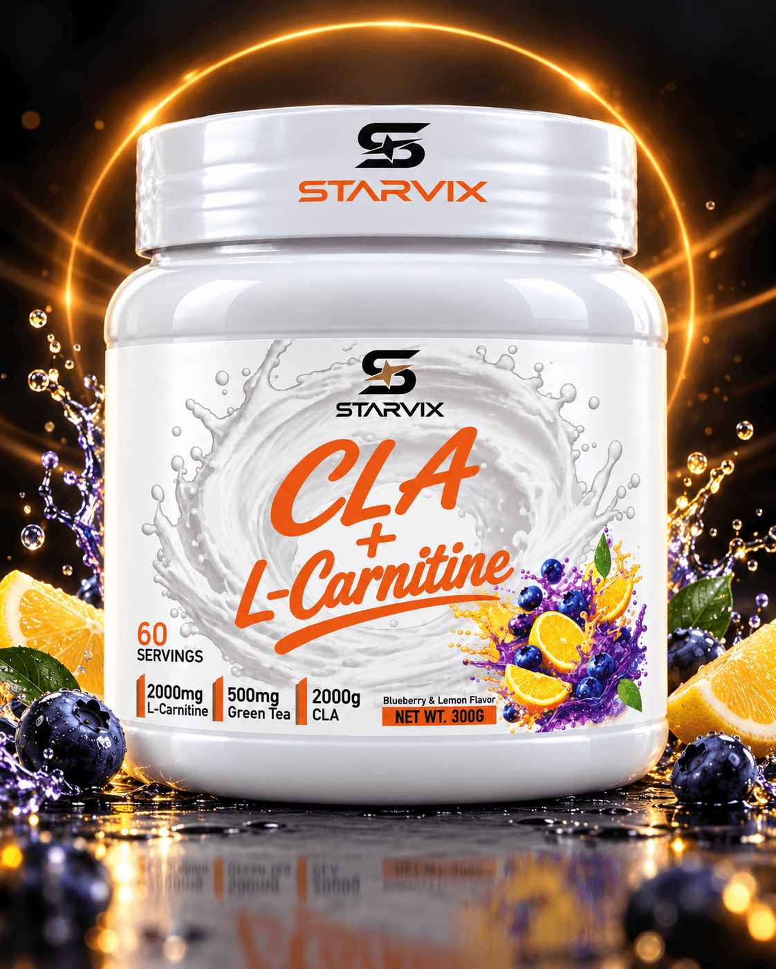 Starvix CLA + L-Carnitine, 300 g, Blueberry & Lemon