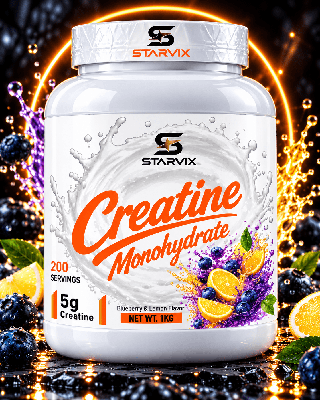 Starvix Creatine Monohydrate, 1 kg, Blueberry & Lemon